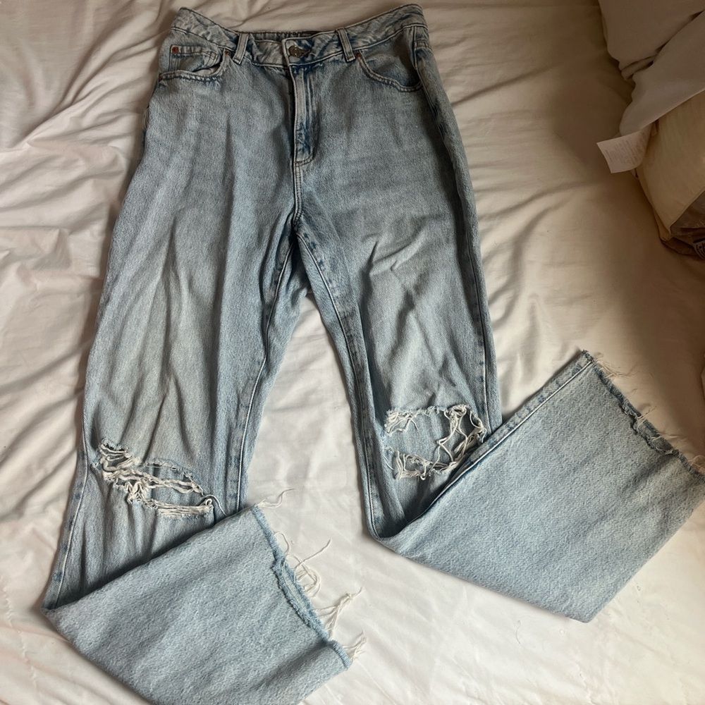 Garage Light Blue Distressed Straight Leg Jeans